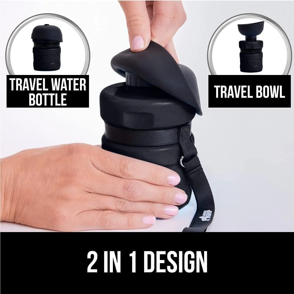 Gorilla Grip Leak Proof Portable Dog Water Bottle, Multifunction Design with Bowl Cap, Food Grade Silicone, Dogs Drink Dispenser, for Puppy Walks, Traveling, Hiking, Keep Pets Hydrated, 12Oz, Black