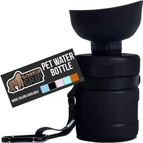 Gorilla Grip Leak Proof Portable Dog Water Bottle, Multifunction Design with Bowl Cap, Food Grade Silicone, Dogs Drink Dispenser, for Puppy Walks, Traveling, Hiking, Keep Pets Hydrated, 12Oz, Black
