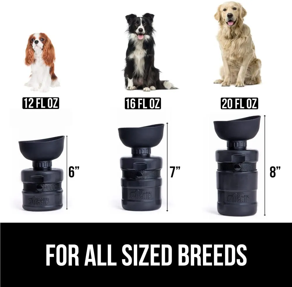 Gorilla Grip Leak Proof Portable Dog Water Bottle, Multifunction Design with Bowl Cap, Food Grade Silicone, Dogs Drink Dispenser, for Puppy Walks, Traveling, Hiking, Keep Pets Hydrated, 12Oz, Black