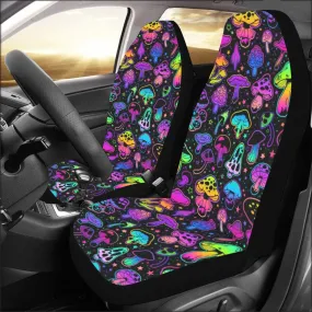 Groovy Mushroom Car Seat Covers for Vehicle 2 pc, Magic Trippy Hippie Cute Front Car SUV Vans Canvas Women Truck Protector Accessory