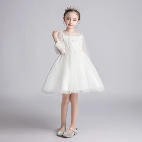 HP030 Outong Yoliyolei Latest Long Sleeve Flower Crochet Wedding Chiffon Dress Party Ribbon Multiplied Yarn Bubble Skirt Girls Baby Dresses
