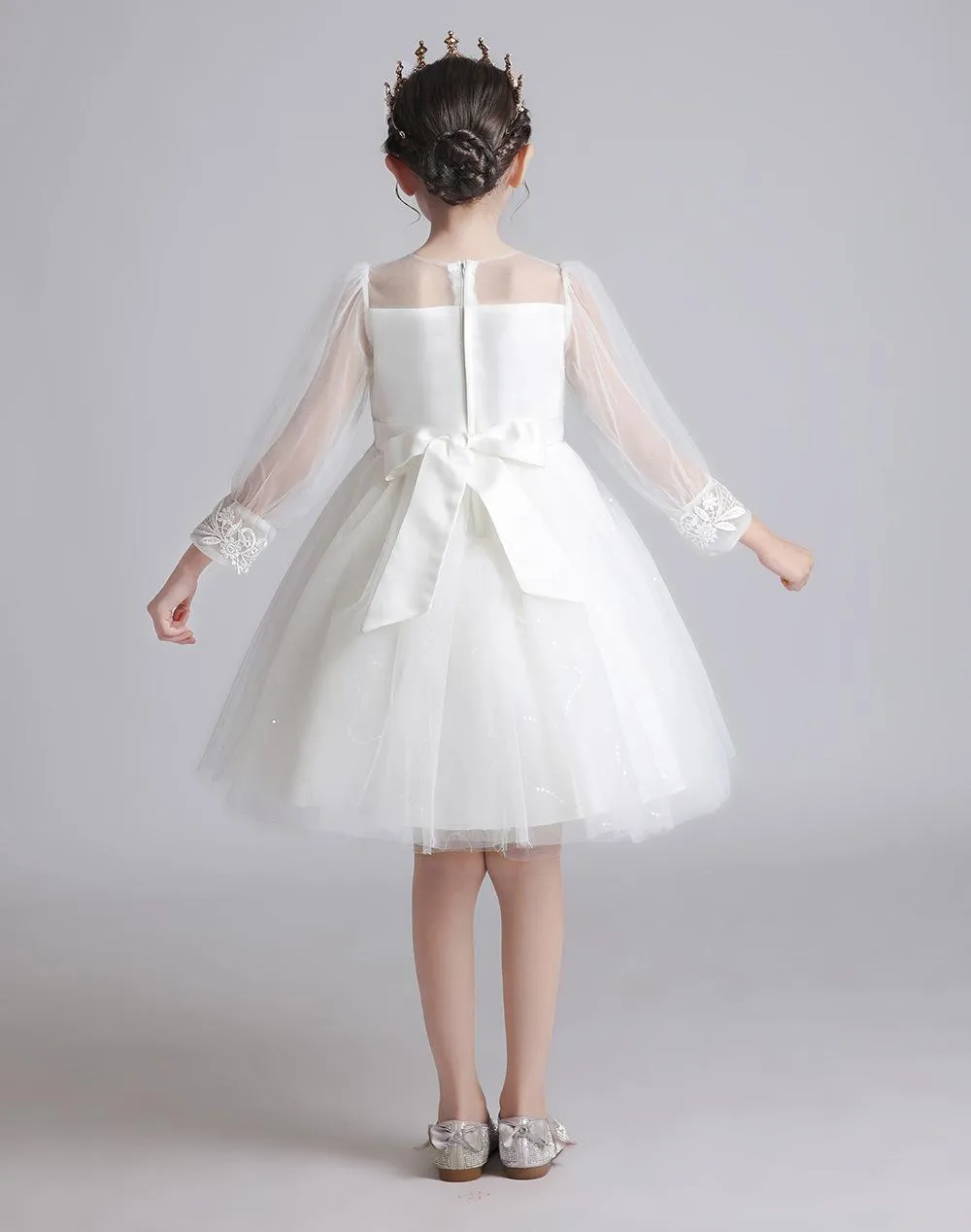 HP030 Outong Yoliyolei Latest Long Sleeve Flower Crochet Wedding Chiffon Dress Party Ribbon Multiplied Yarn Bubble Skirt Girls Baby Dresses