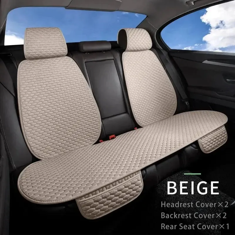 Karcle Cotton Linen Car Seat Cover Anti Sweat Car Rear Seat Cover Kit Breathable Car Seat Protector 4 Seasons Interior Car Cover