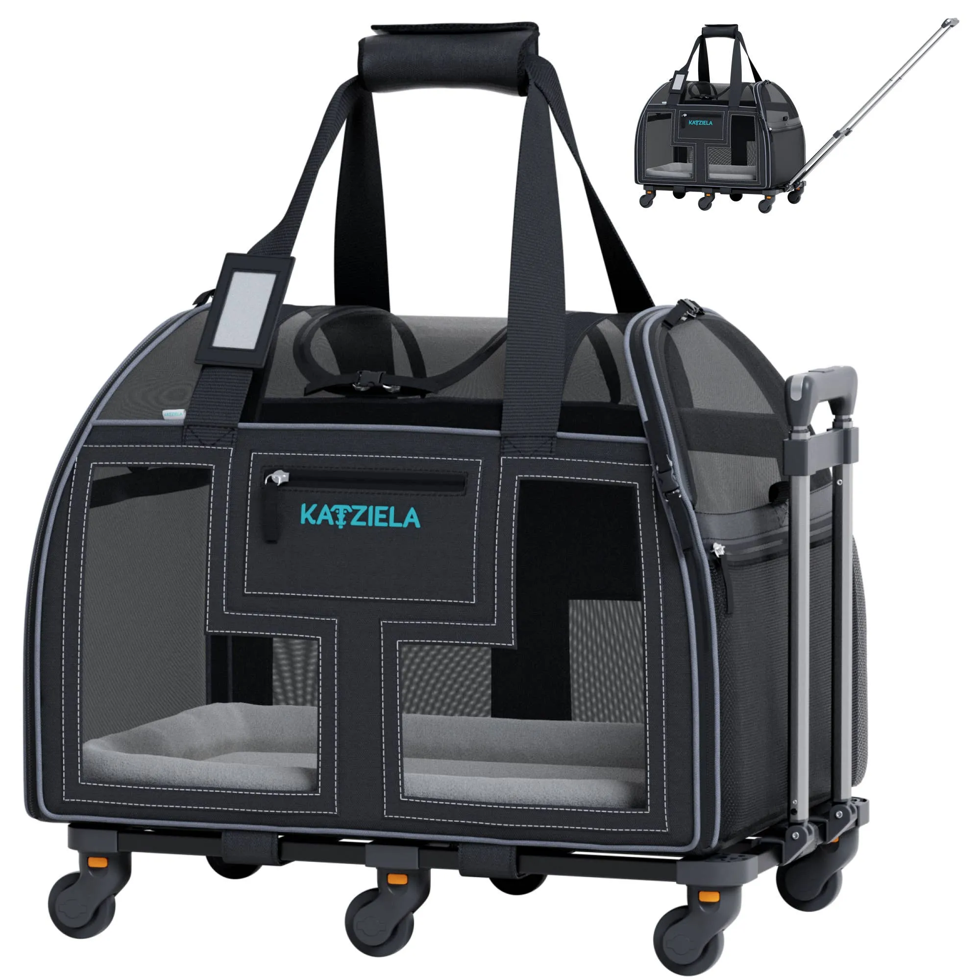 Katziela - Luxury Lorry PRO Pet Carrier with Removable Wheels ligth Gray