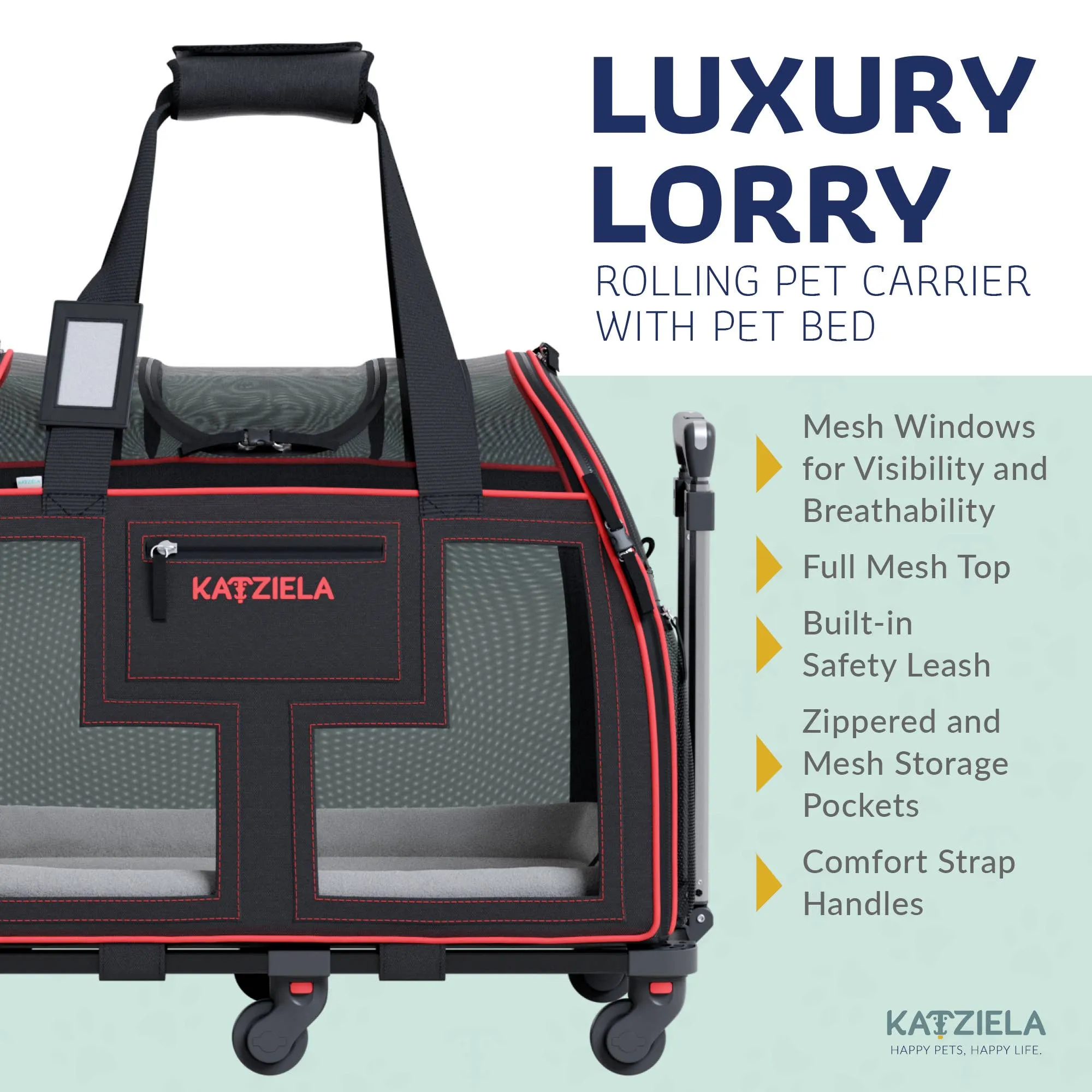 Katziela - Luxury Lorry PRO Pet Carrier with Removable Wheels ligth Gray