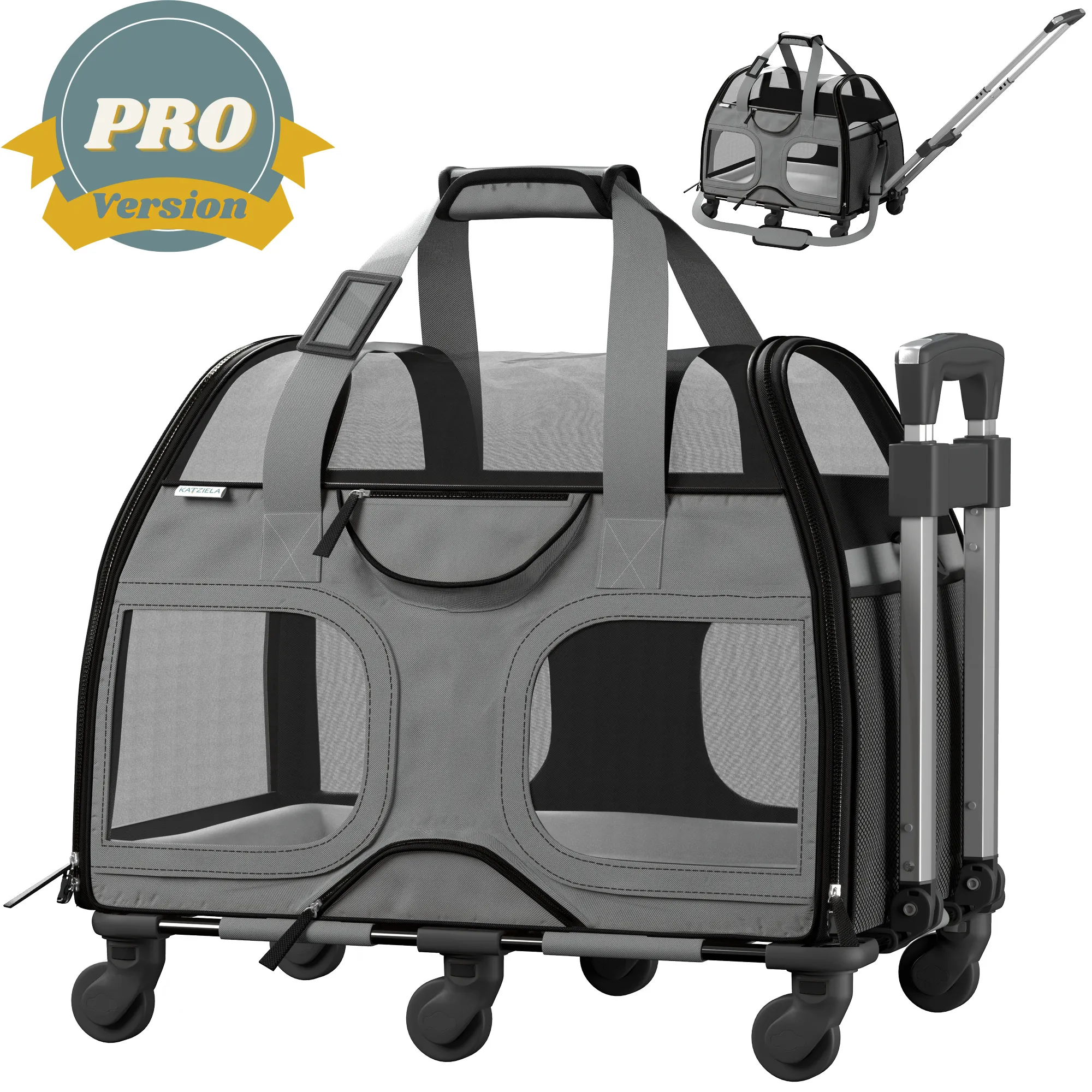 Katziela - Luxury Rider Pet Carrier with Removable Wheels - 4 Colors