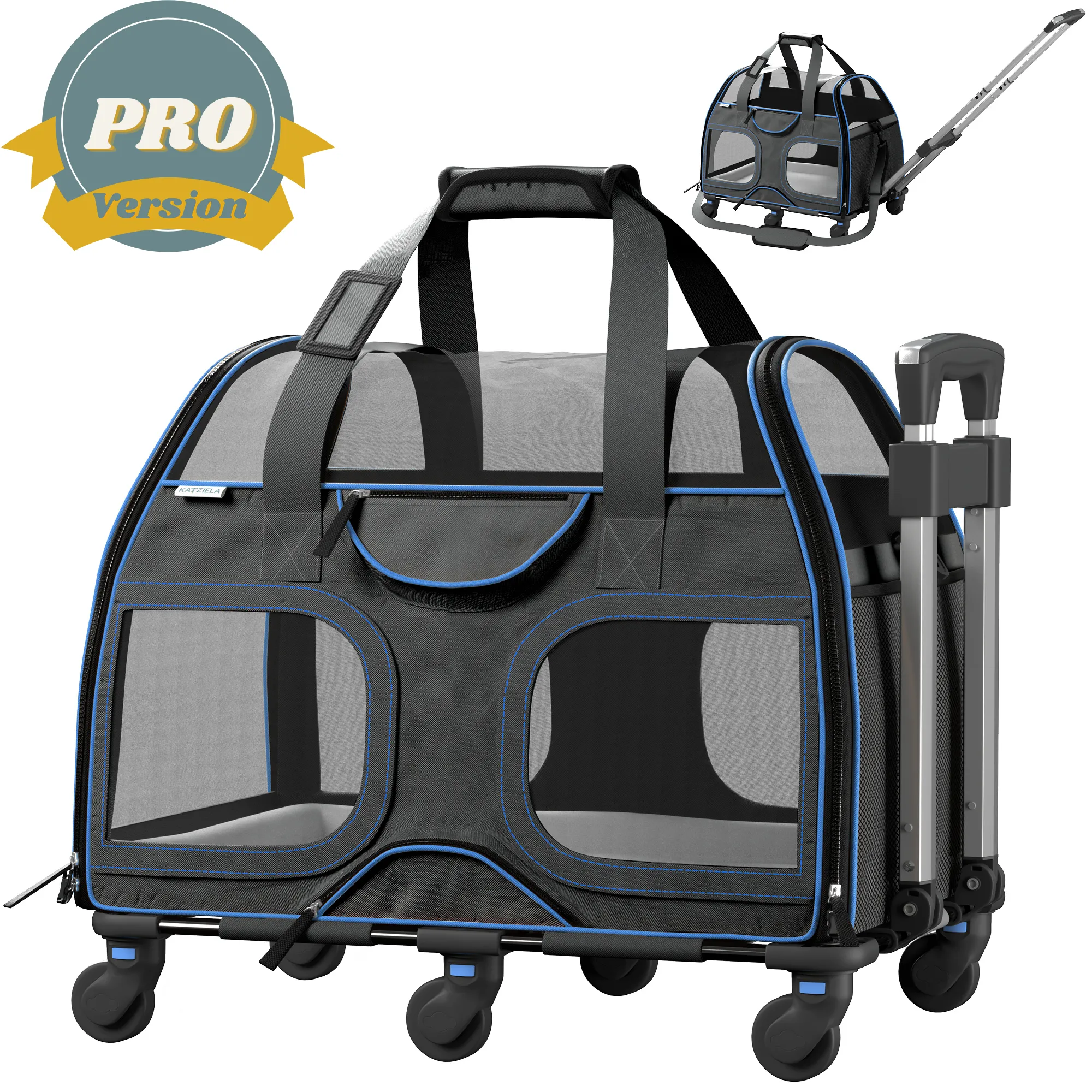 Katziela - Luxury Rider Pet Carrier with Removable Wheels - 4 Colors
