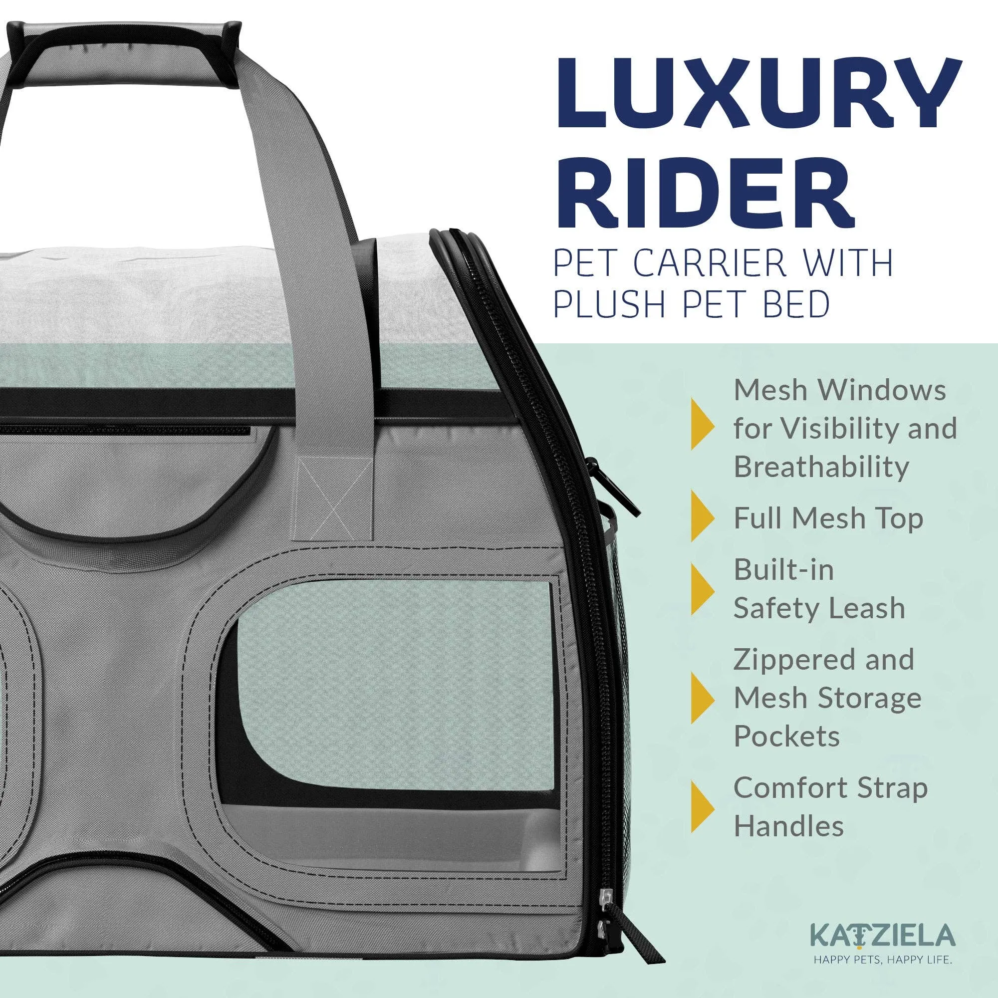 Katziela - Luxury Rider Pet Carrier with Removable Wheels - 4 Colors