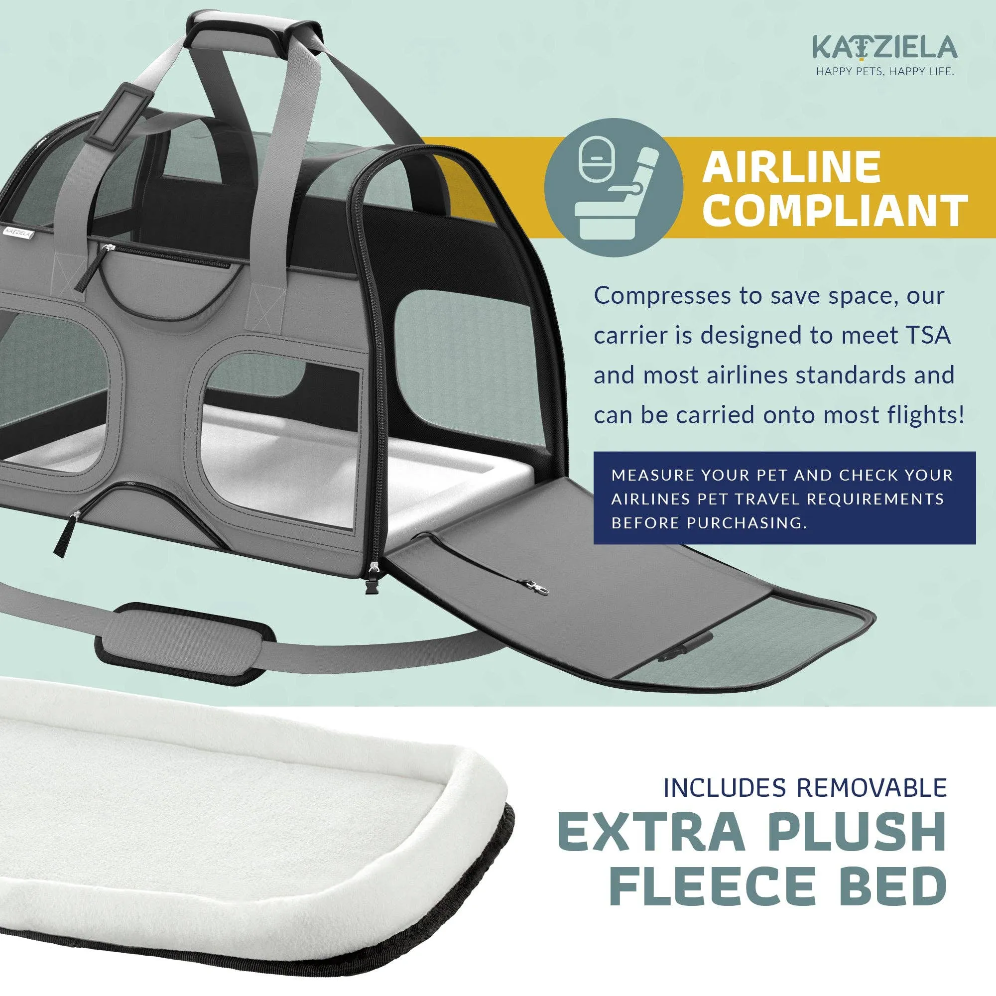 Katziela - Luxury Rider Pet Carrier with Removable Wheels - 4 Colors