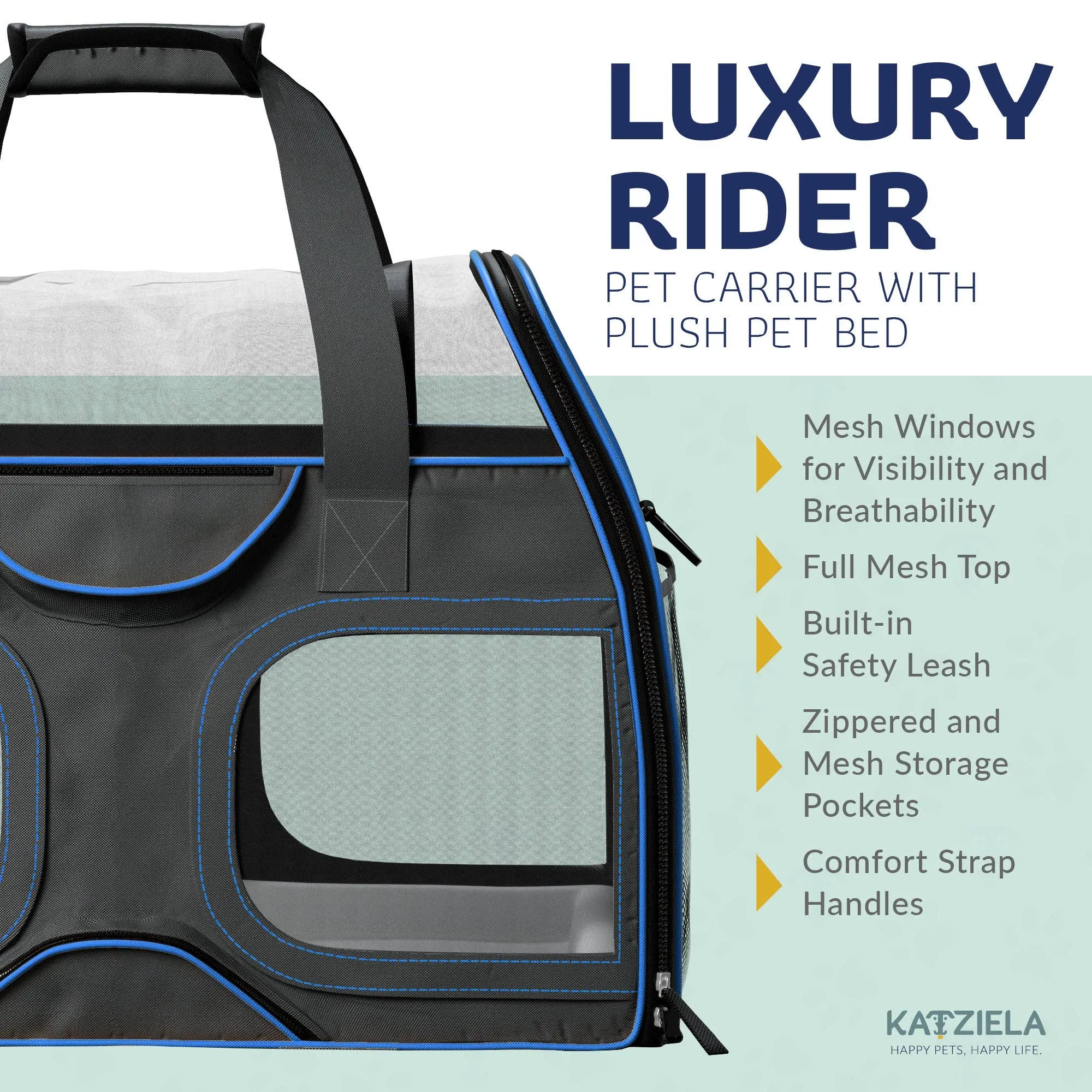 Katziela - Luxury Rider Pet Carrier with Removable Wheels - 4 Colors