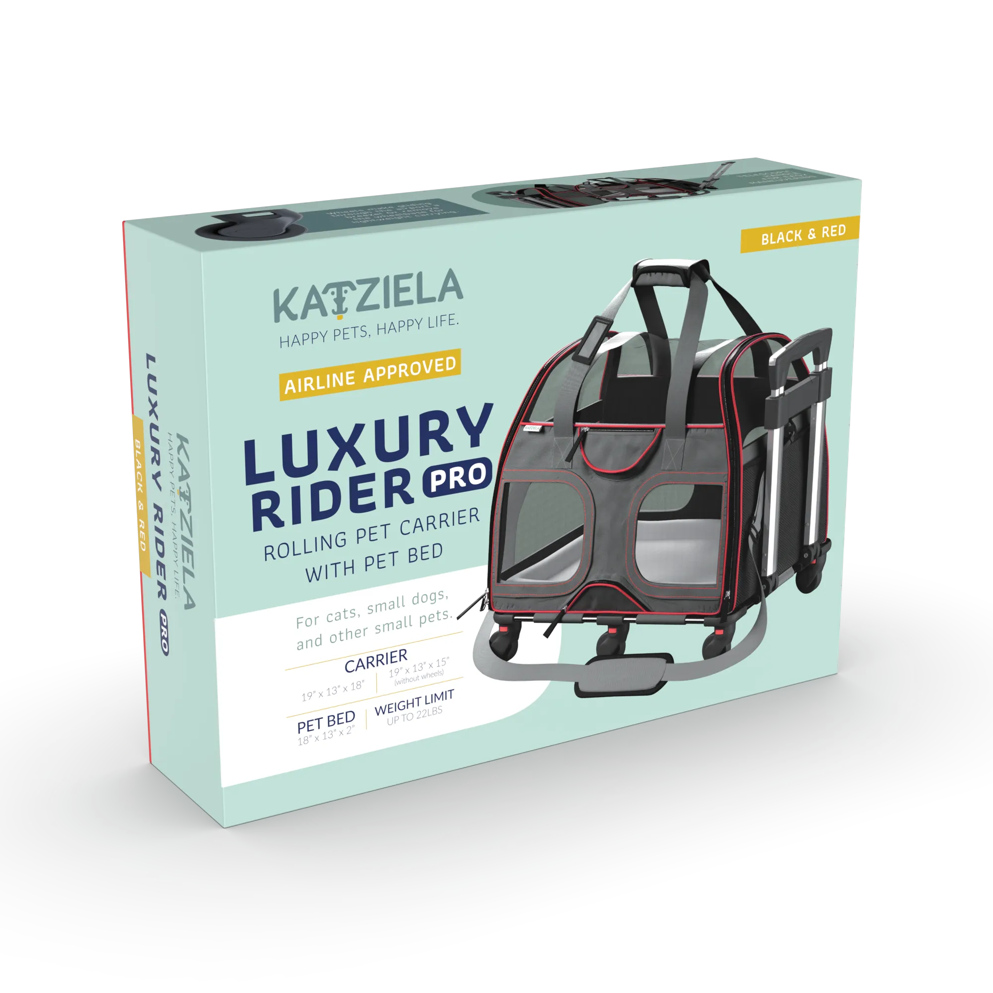 Katziela - Luxury Rider Pet Carrier with Removable Wheels - 4 Colors