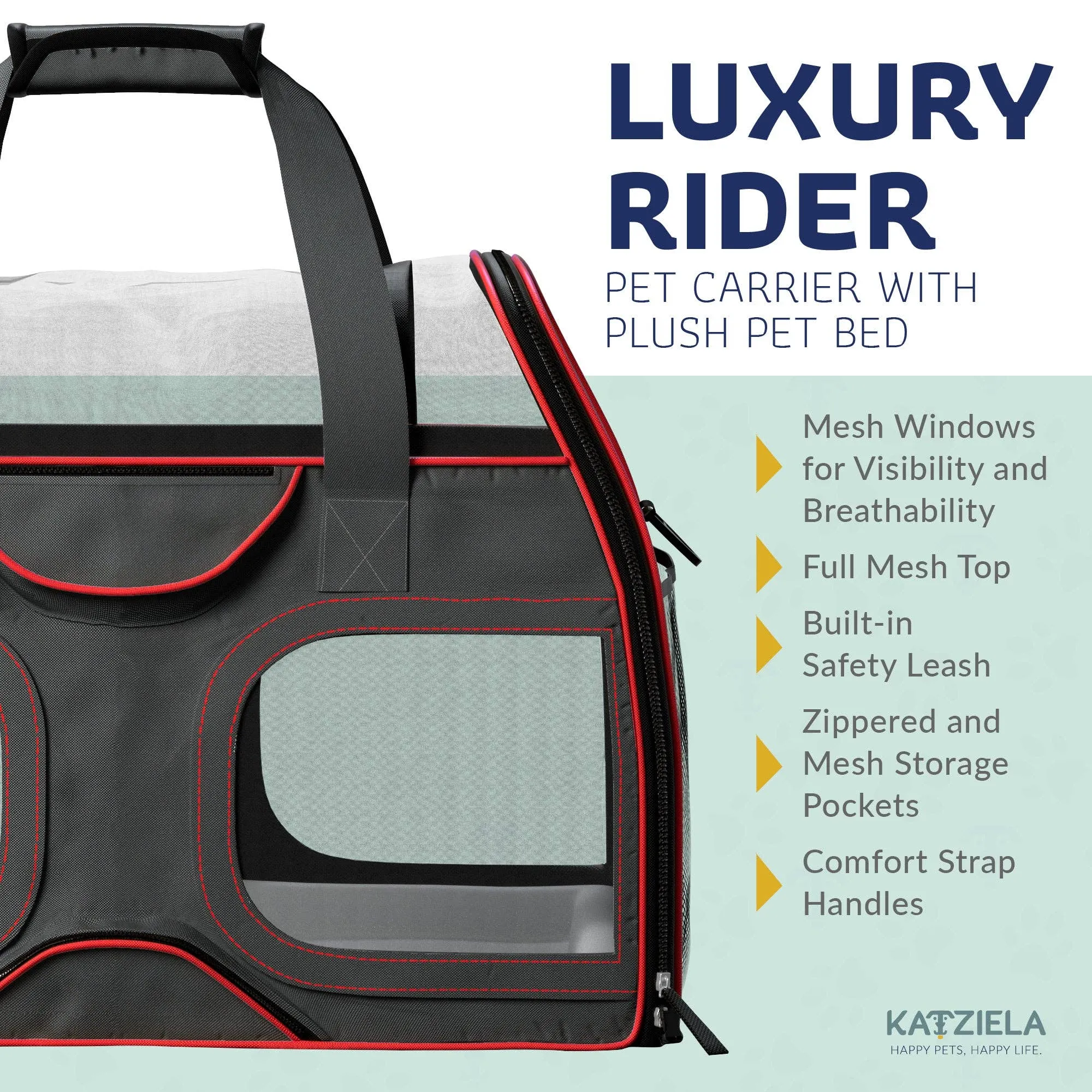 Katziela - Luxury Rider Pet Carrier with Removable Wheels - 4 Colors