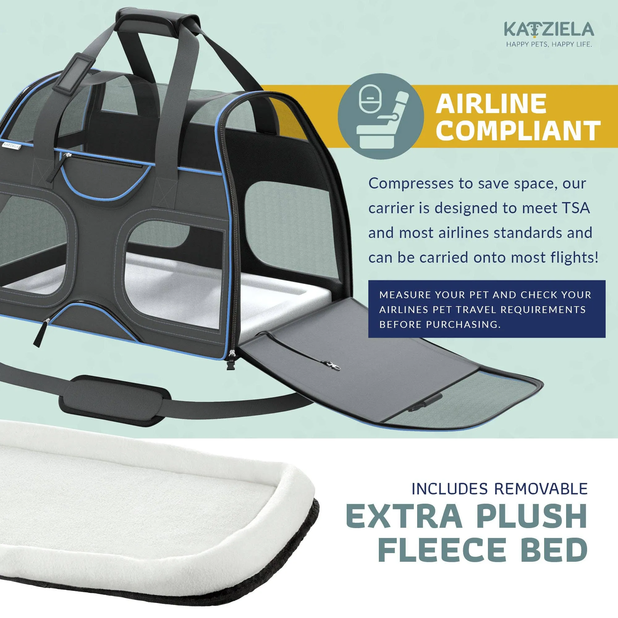 Katziela - Luxury Rider Pet Carrier with Removable Wheels - 4 Colors