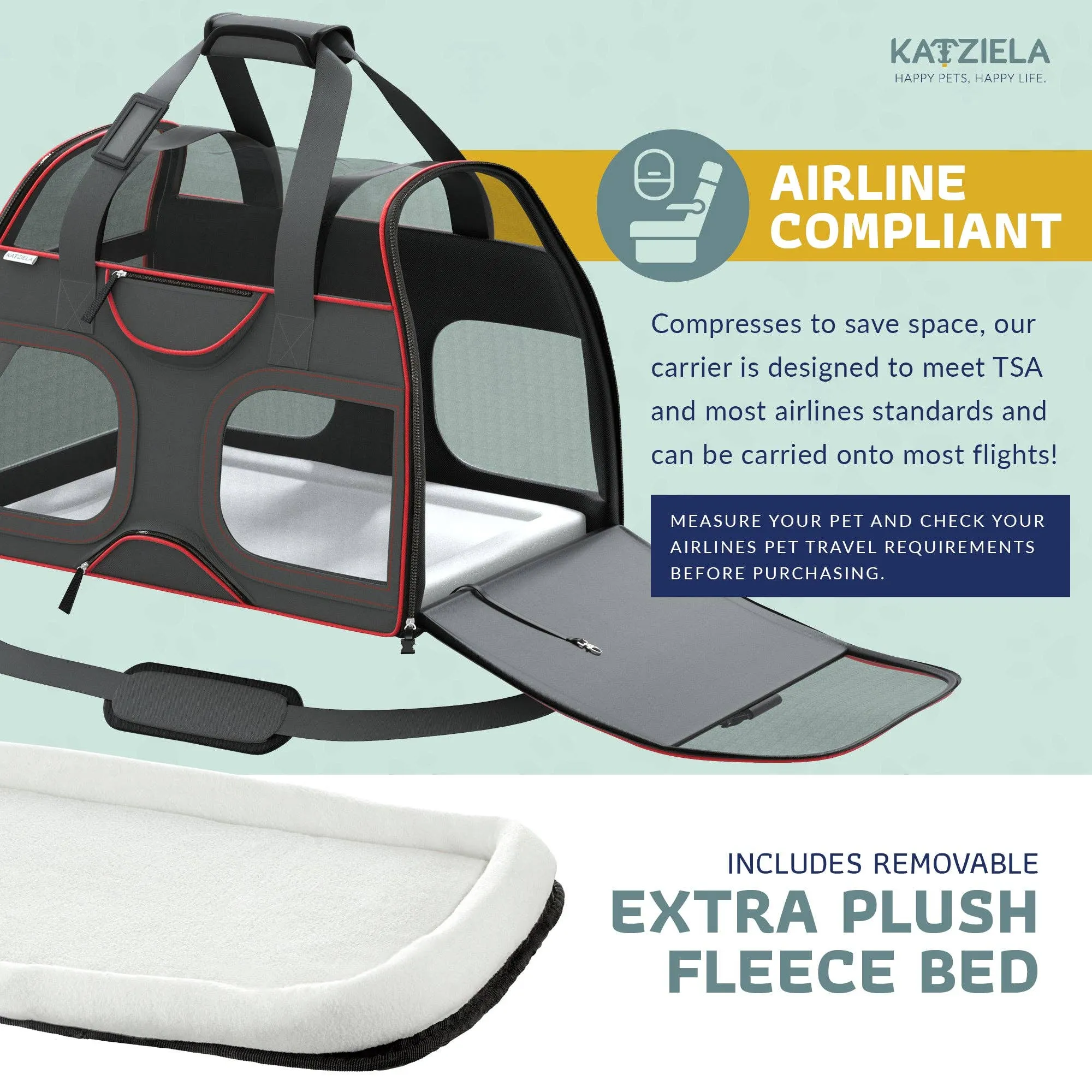 Katziela - Luxury Rider Pet Carrier with Removable Wheels - 4 Colors