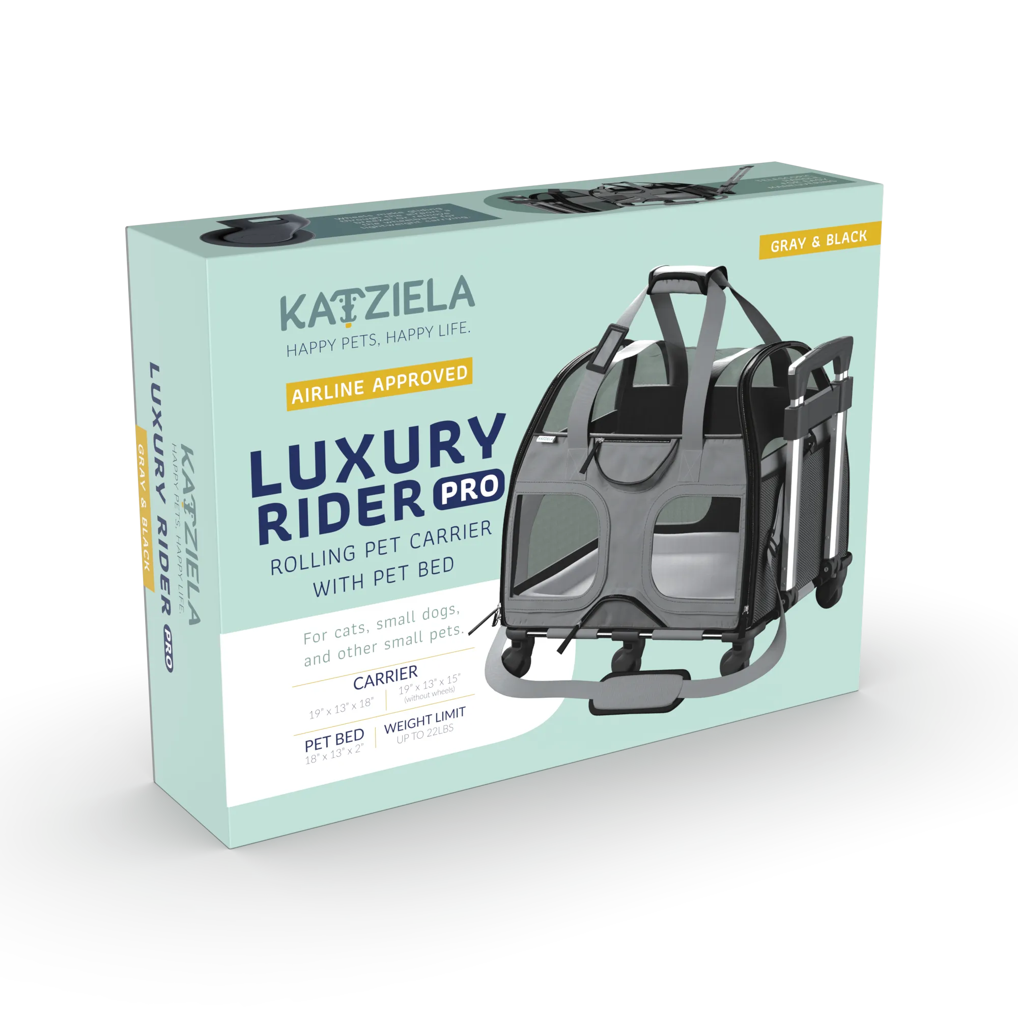 Katziela - Luxury Rider Pet Carrier with Removable Wheels - 4 Colors