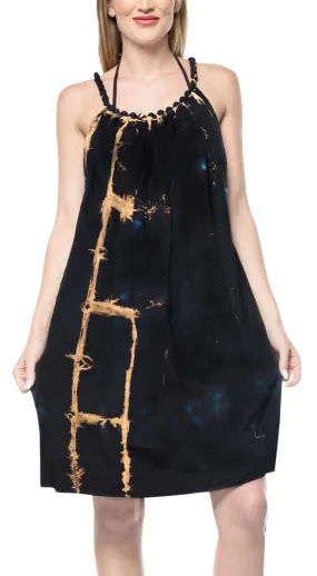 LA LEELA Beach Dress Rayon Tie Dye Short Office Stretchy OSFM 14-18  Black_3473