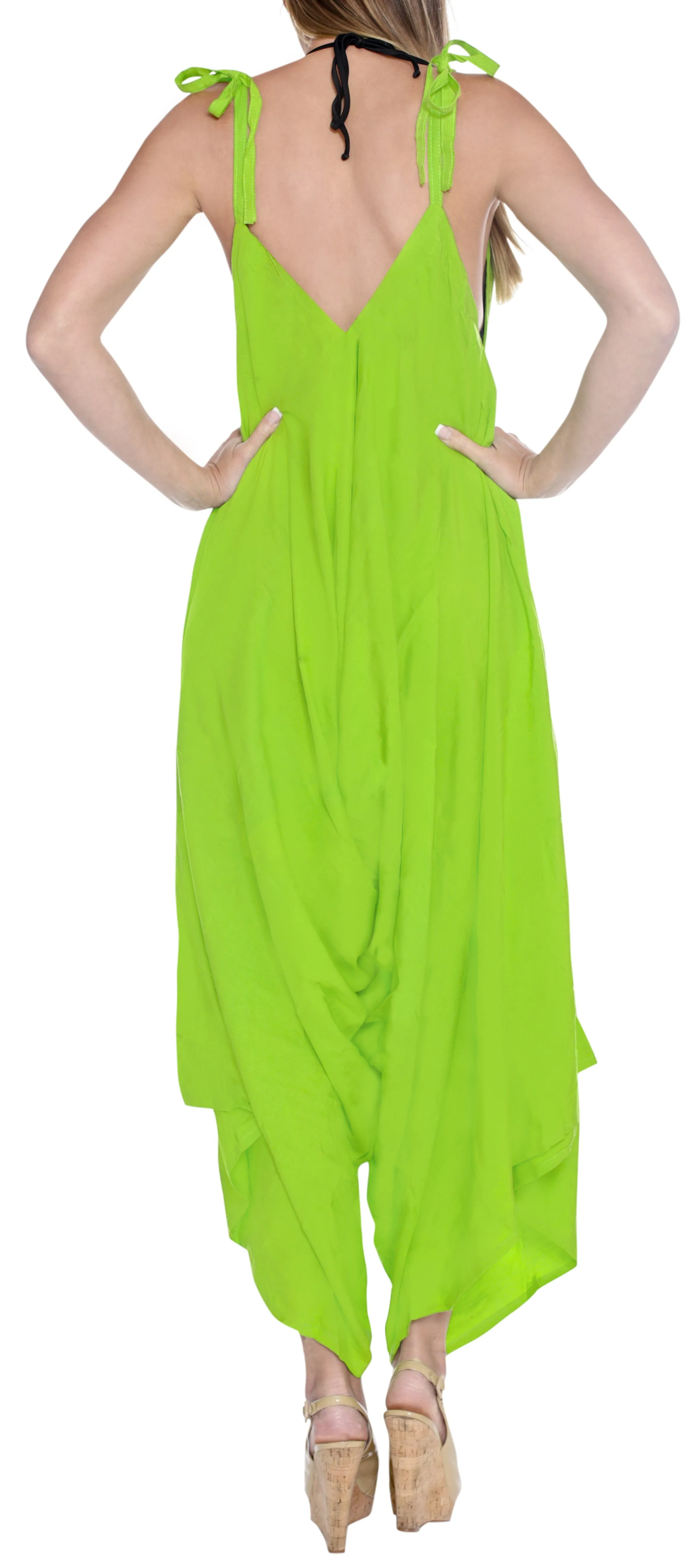 LA LEELA Beach Dress Solid Beach Vacation Stretchy OSFM 14-16  Parrot Green_3433
