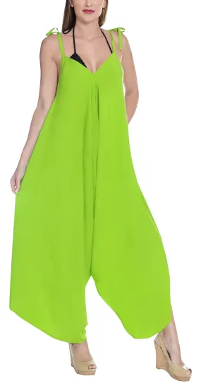 LA LEELA Beach Dress Solid Beach Vacation Stretchy OSFM 14-16  Parrot Green_3433