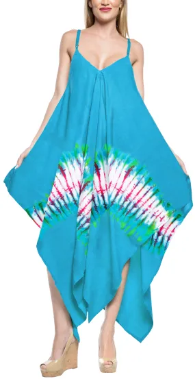 LA LEELA Casual DRESS Beach Cover up Rayon Tie Dye Swimsuit Evening OSFM 14-16 [L-1X] Turquoise_3484