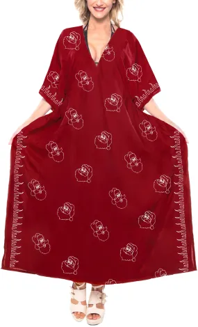 LA LEELA Christmas santa Solid Casual Maxi Womens OSFM 14-18 [L-2X] Red_3596