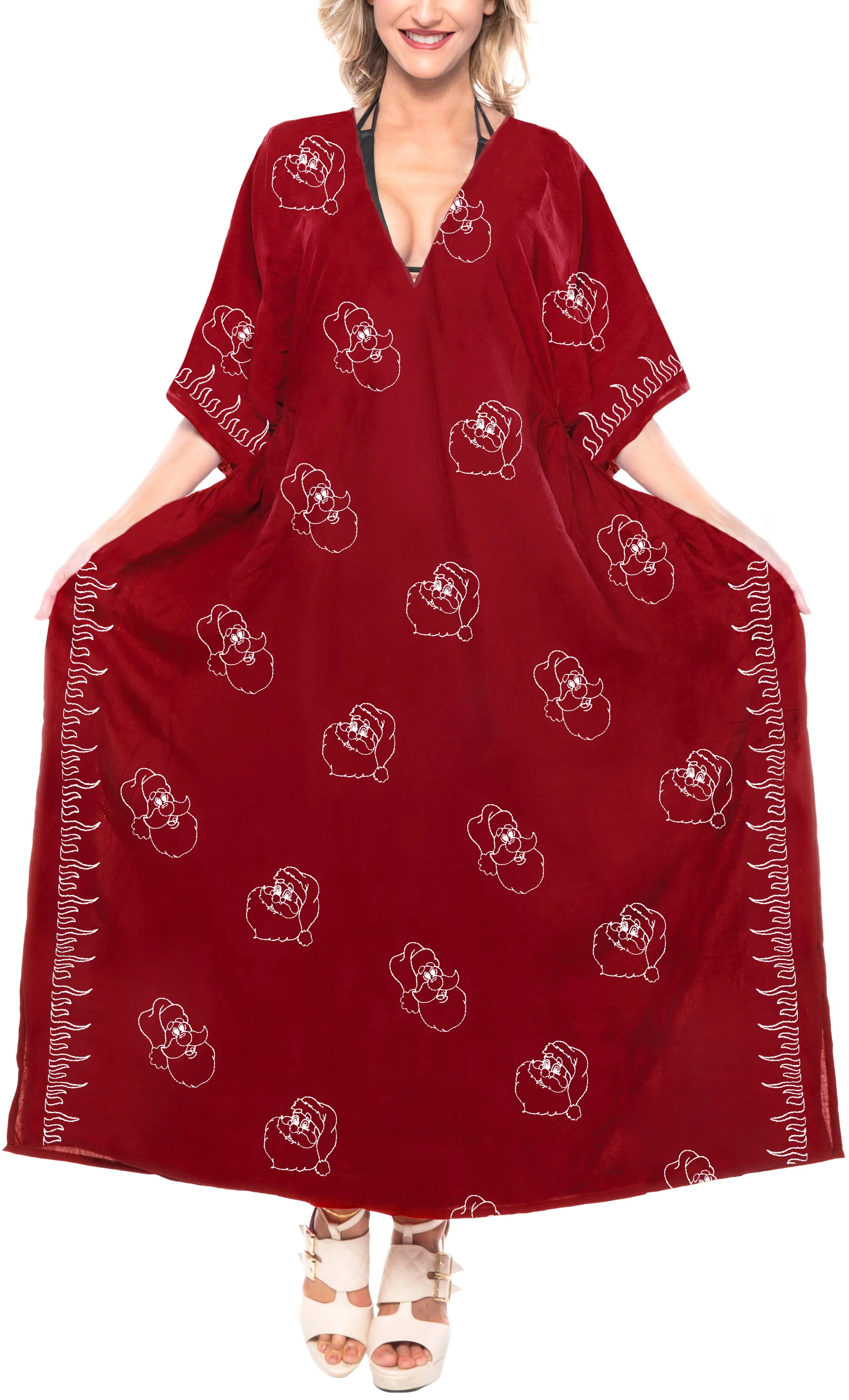 LA LEELA Christmas santa Solid Casual Maxi Womens OSFM 14-18 [L-2X] Red_3596