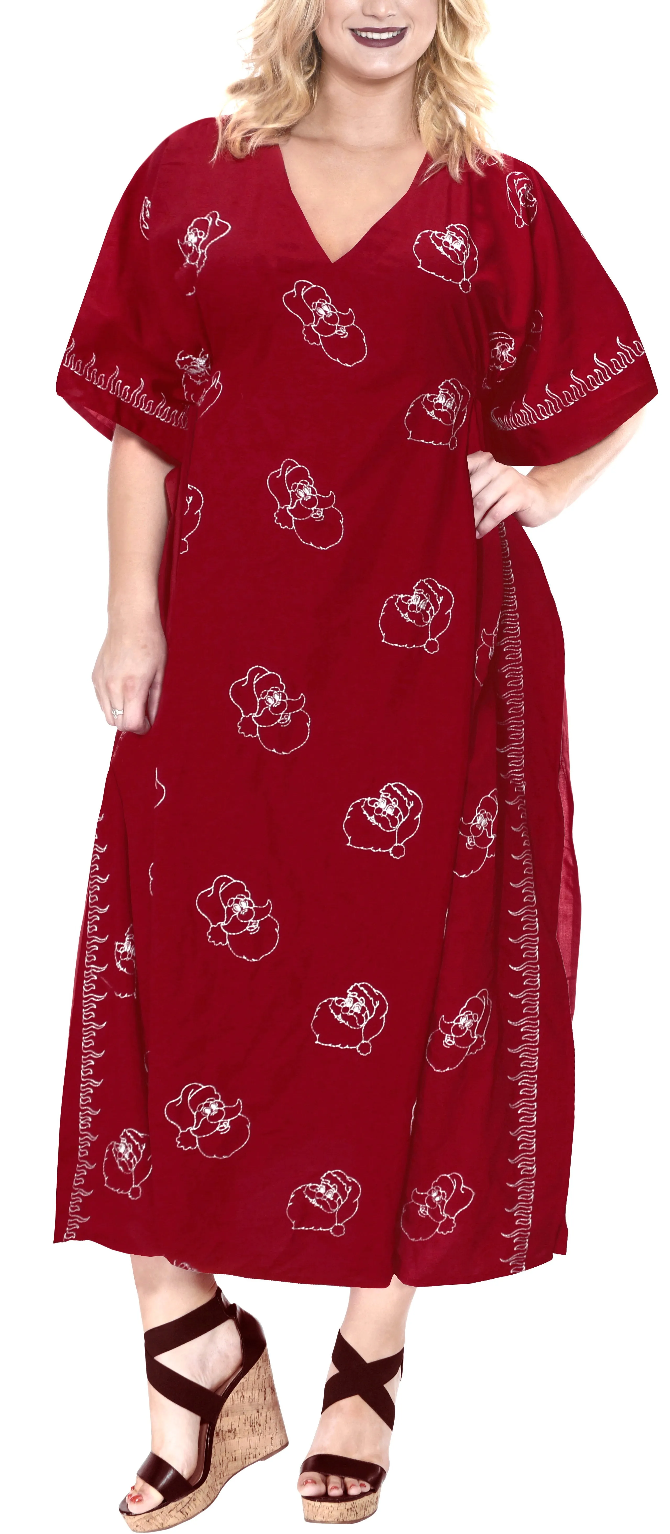 LA LEELA Christmas santa Solid Casual Maxi Womens OSFM 14-18 [L-2X] Red_3596