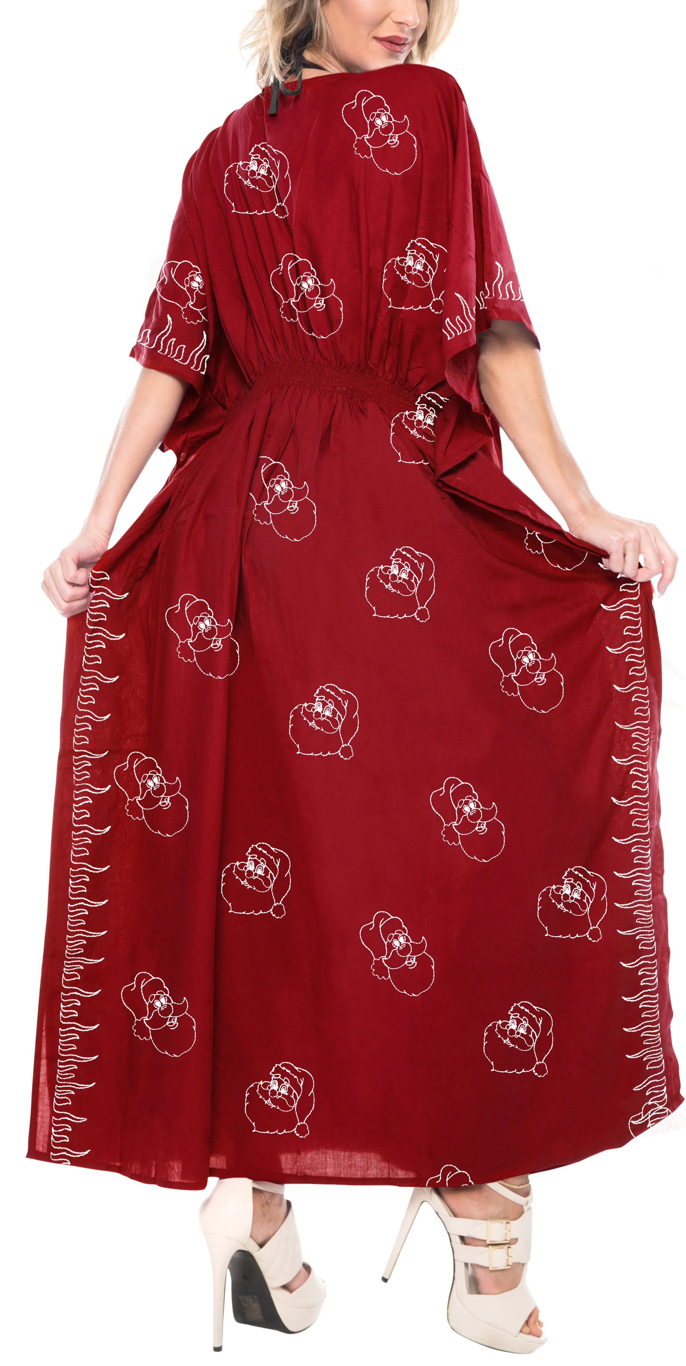 LA LEELA Christmas santa Solid Casual Maxi Womens OSFM 14-18 [L-2X] Red_3596