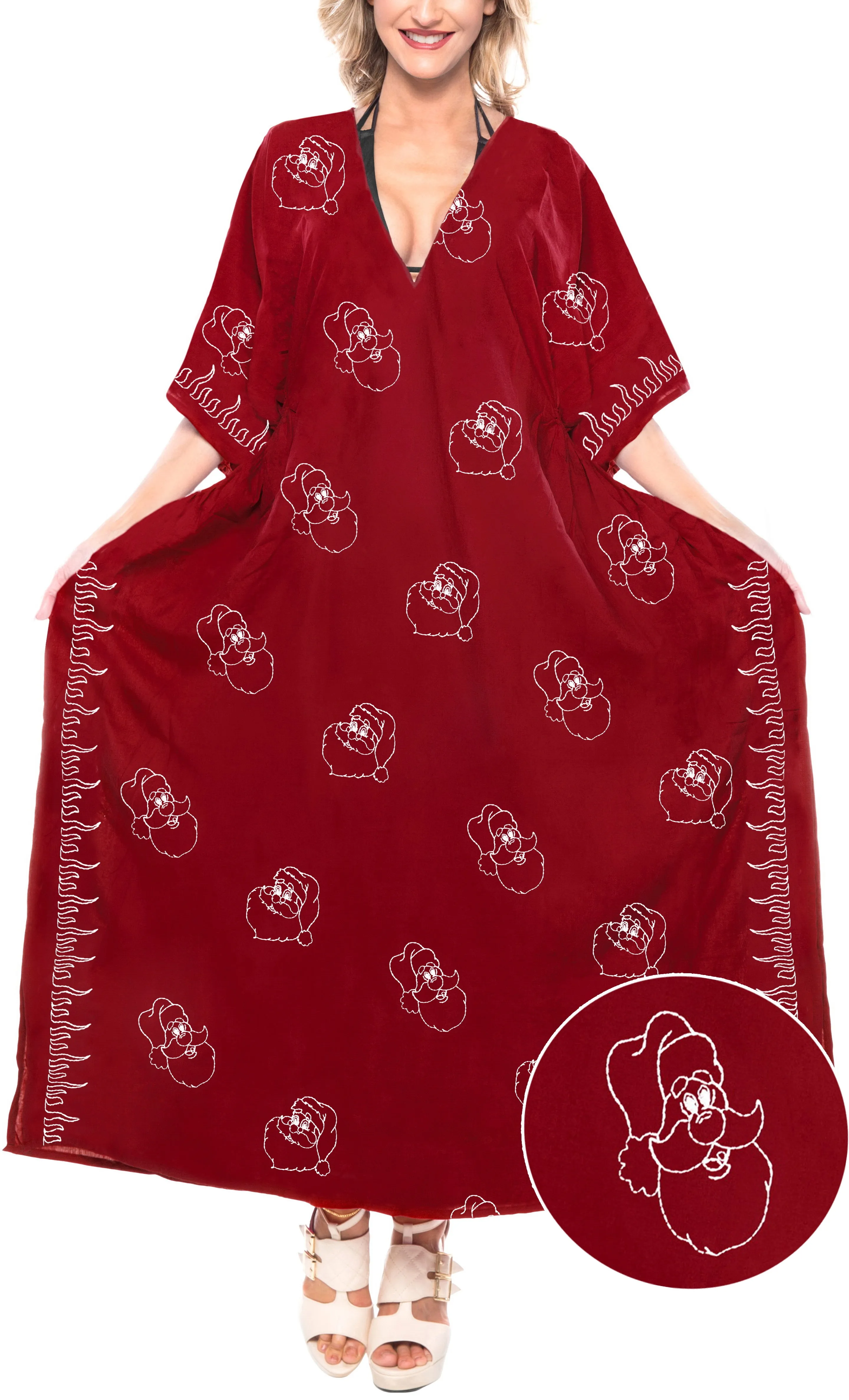 LA LEELA Christmas santa Solid Casual Maxi Womens OSFM 14-18 [L-2X] Red_3596