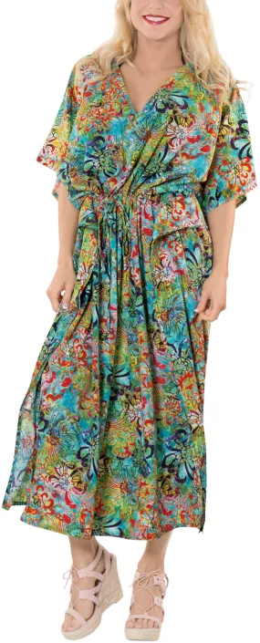 LA LEELA Likre Digital Long Caftan Women's Multicolor_767 OSFM 14-22W [L-3X] Multicolor_K264