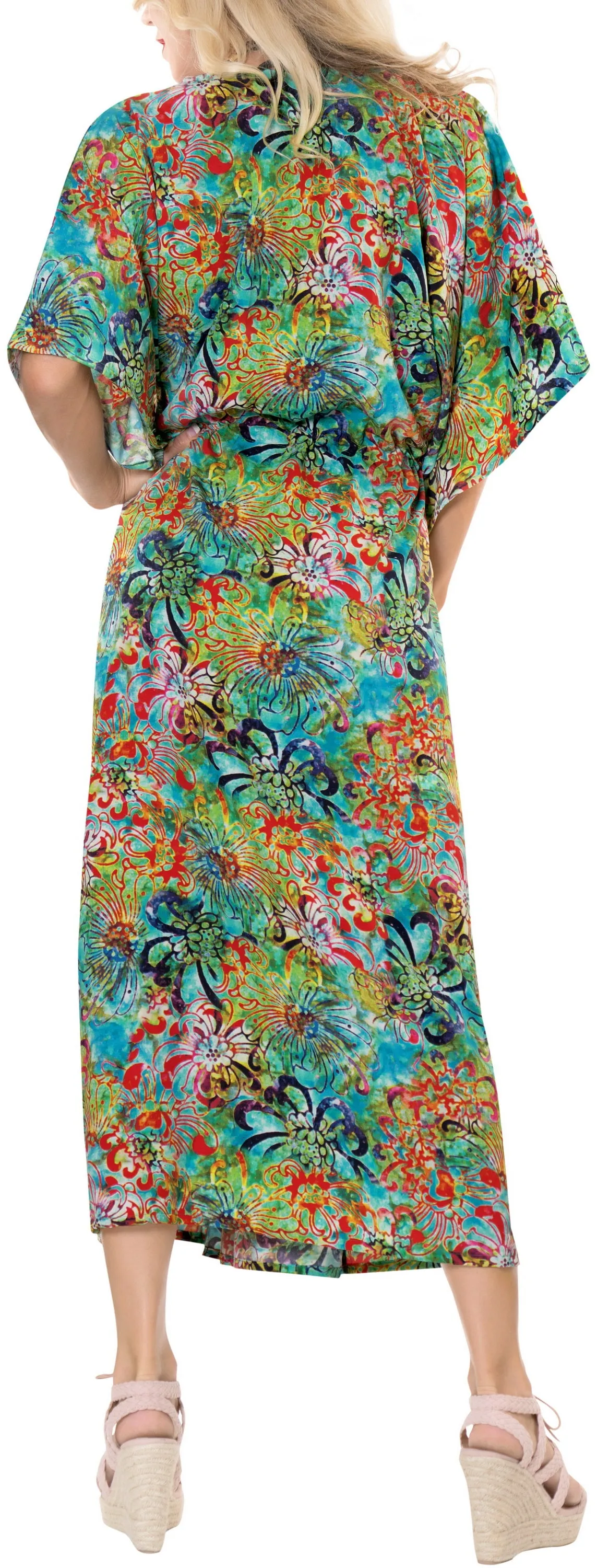 LA LEELA Likre Digital Long Caftan Women's Multicolor_767 OSFM 14-22W [L-3X] Multicolor_K264