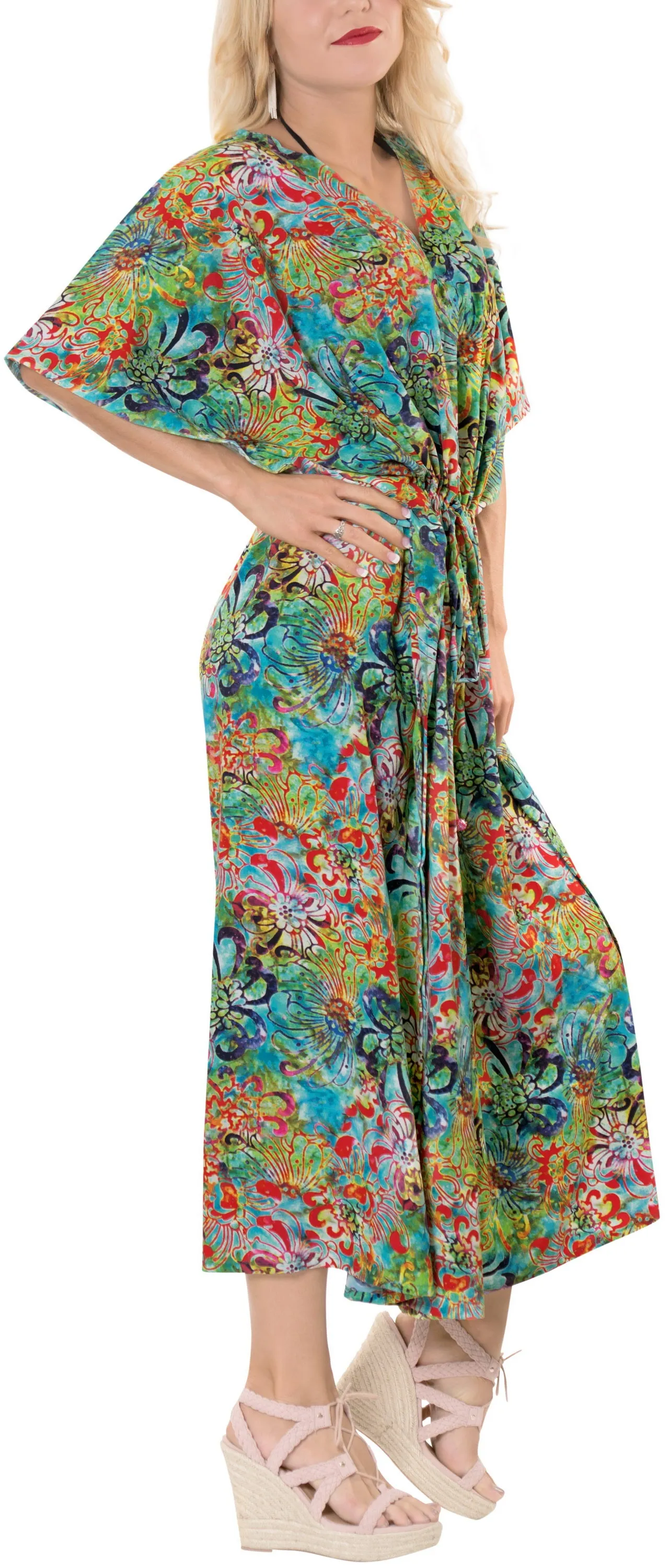 LA LEELA Likre Digital Long Caftan Women's Multicolor_767 OSFM 14-22W [L-3X] Multicolor_K264