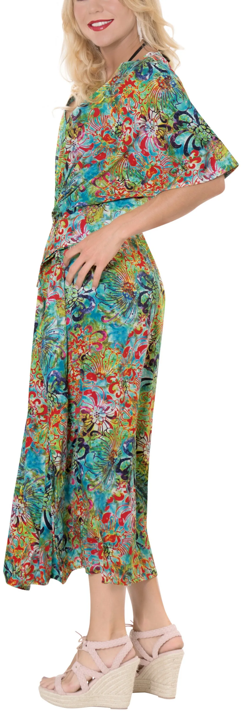 LA LEELA Likre Digital Long Caftan Women's Multicolor_767 OSFM 14-22W [L-3X] Multicolor_K264