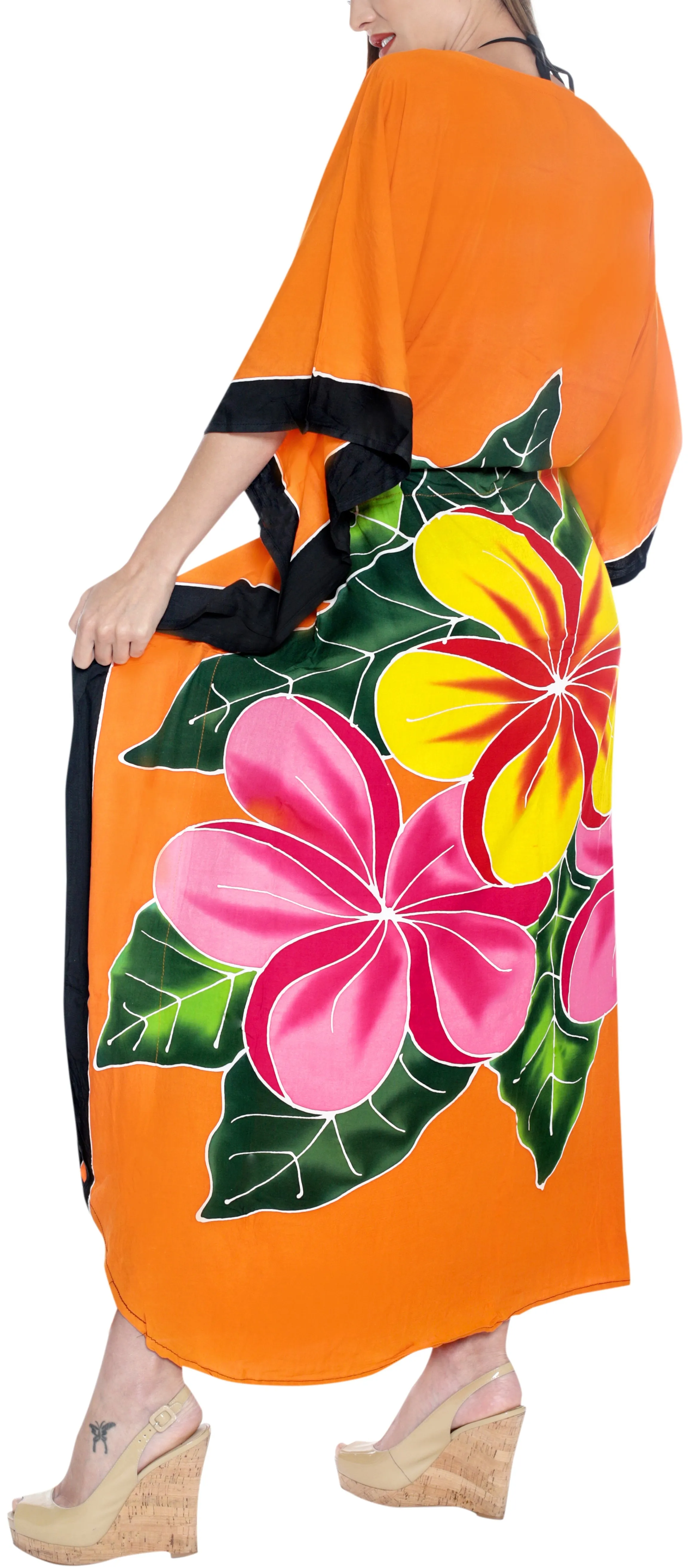 LA LEELA Lounge Rayon Printed Long Caftan Swimwear Girls Orange_1412 OSFM 12-20W [L-2X]