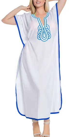 LA LEELA Lounge Rayon Solid Long Caftan Nightgown Women OSFM 16-30W [XL- 5X] Ghost White_M524