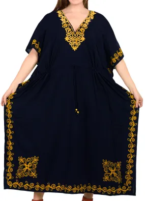 LA LEELA Lounge Rayon Solid Long Caftan Nightgown Women OSFM 16-32W [XL- 5X] Navy Blue_J815