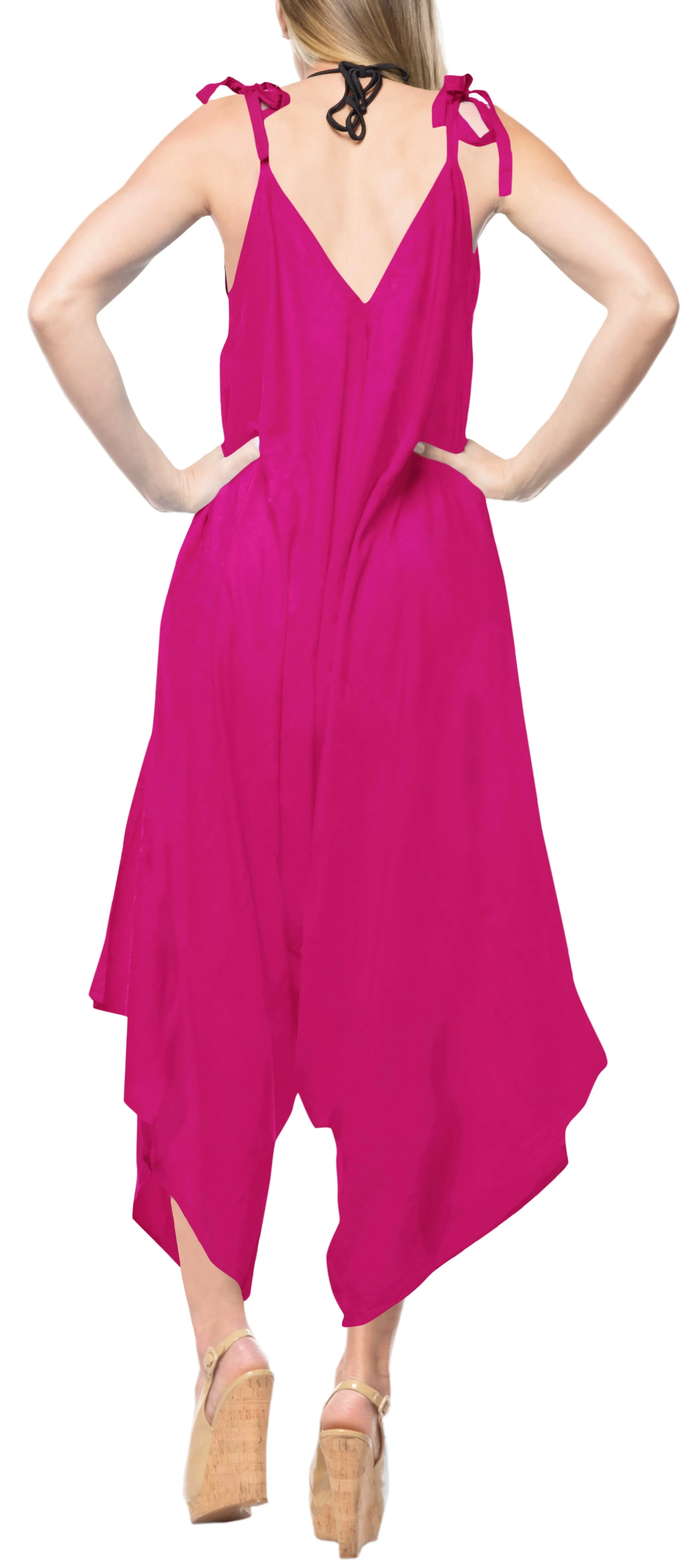 LA LEELA Rayon Solid Womens Beach Wear Beach Dresses OSFM 14-16  Pink_3434
