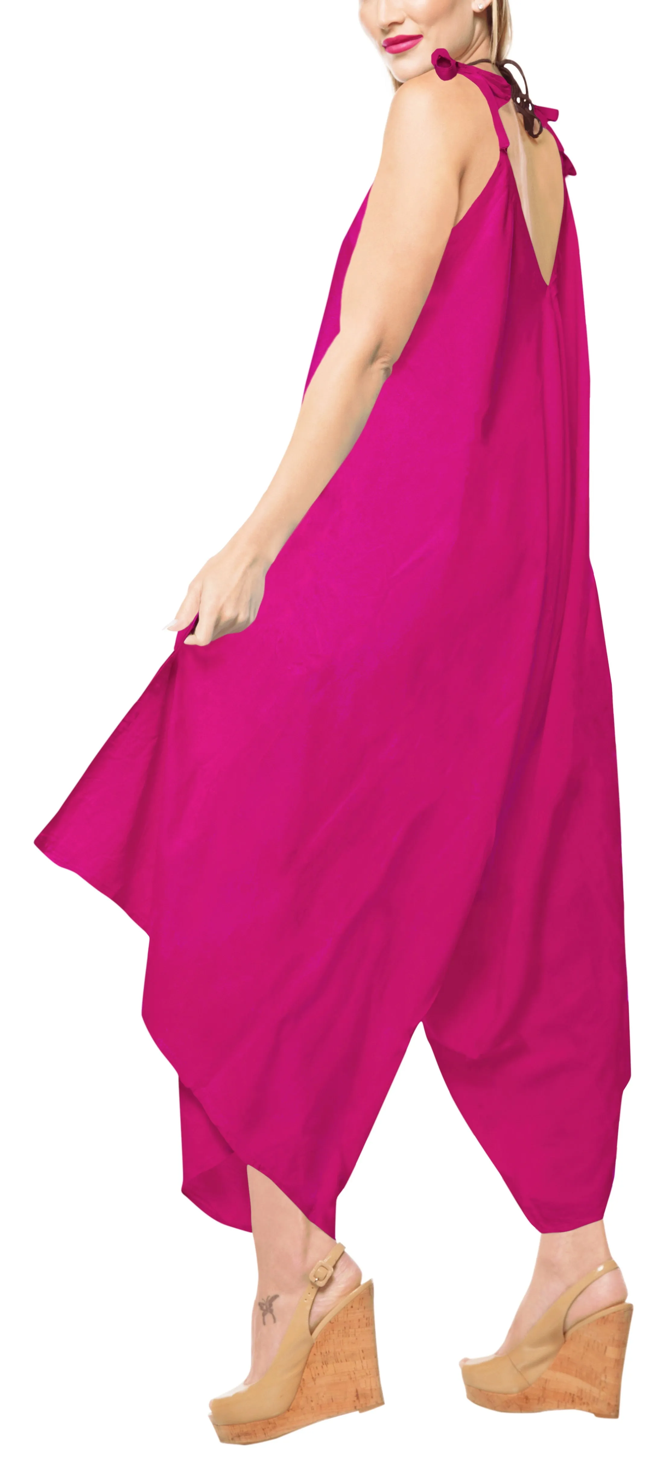 LA LEELA Rayon Solid Womens Beach Wear Beach Dresses OSFM 14-16  Pink_3434