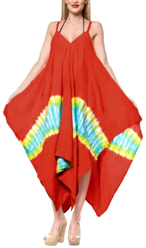 LA LEELA Rayon Tie Dye Tube Casual DRESS Beach Cover upes Strapless OSFM 14-16 [L-1X] Red_3489