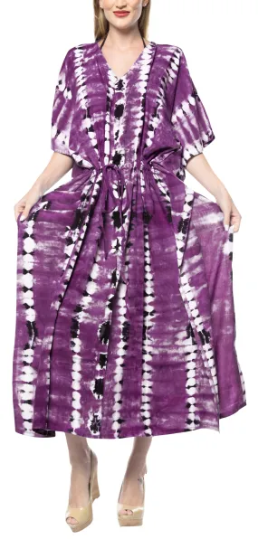 LA LEELA Rayon Tie_Dye Caftan Beach Dress Women Purple_1369 OSFM 14-32W