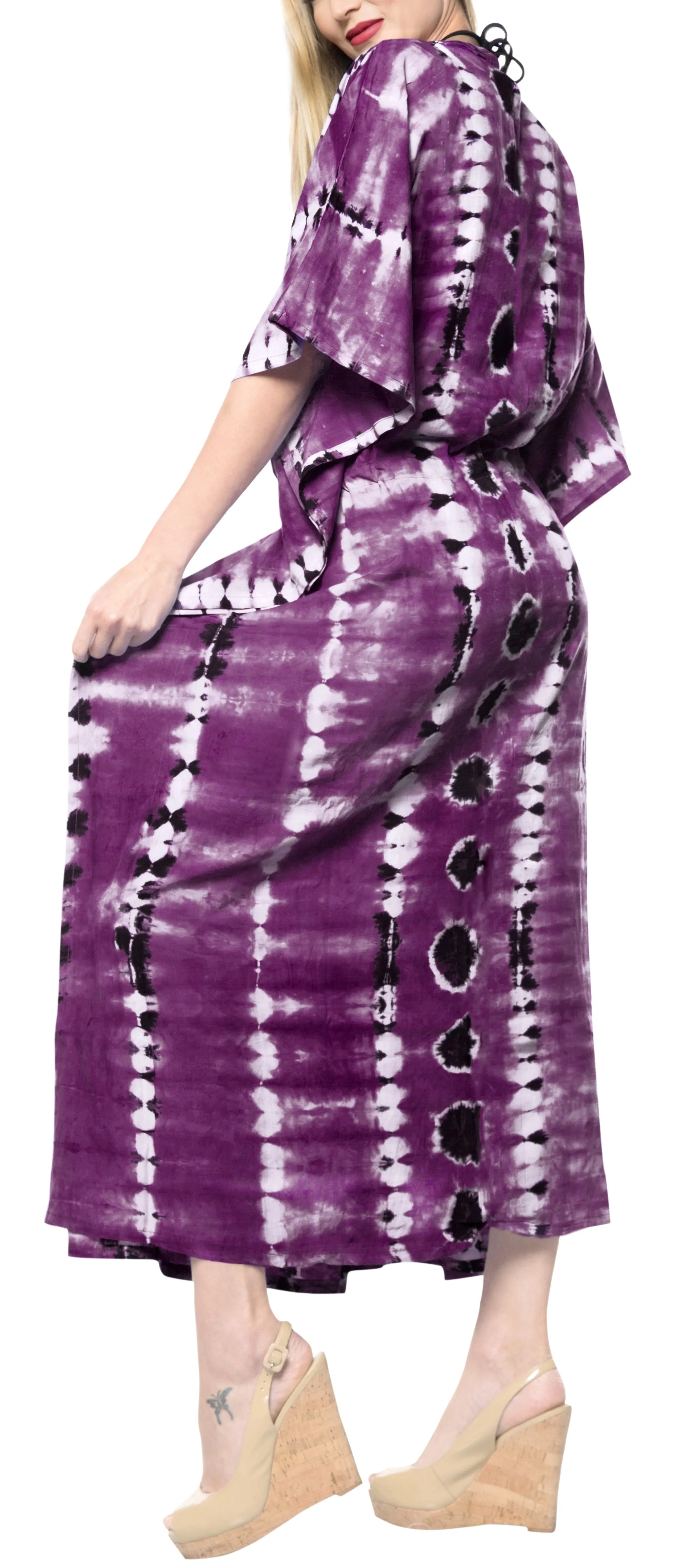 LA LEELA Rayon Tie_Dye Caftan Beach Dress Women Purple_1369 OSFM 14-32W