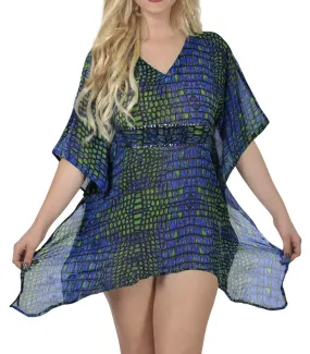 LA LEELA Summer Kimono Sleeve Dress for Women V Cover Up T- Dresses US 10-14 Blue_F1
