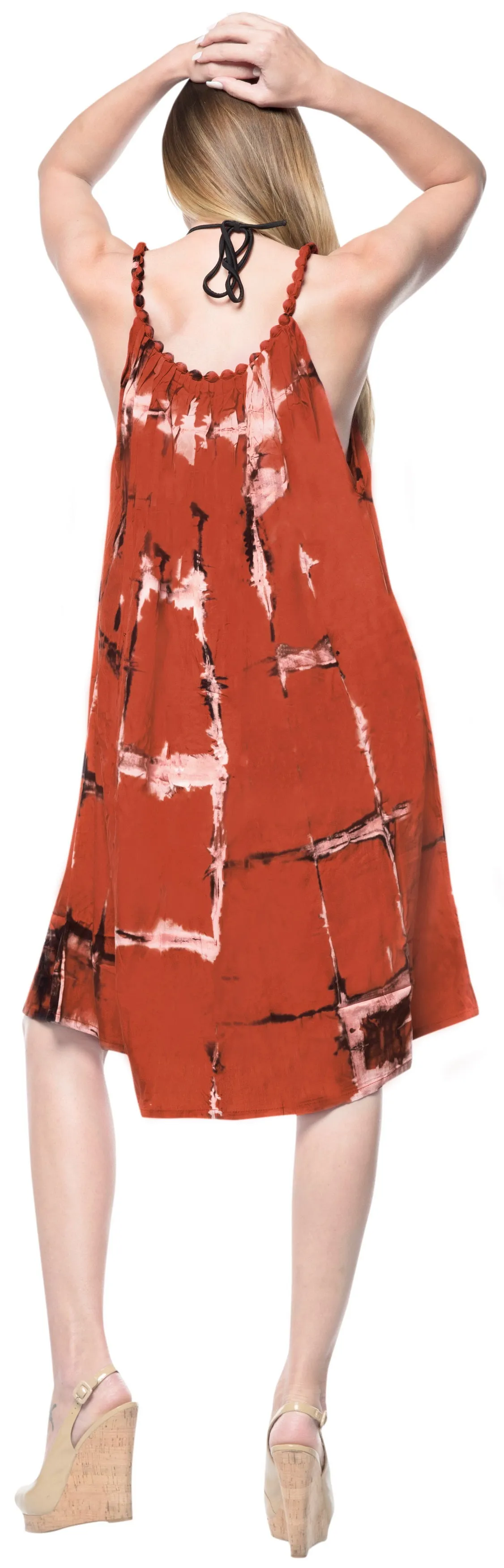 LA LEELA Tie Dye Beach Dresses Luau Length Knee OSFM 14-18  Orange_3476