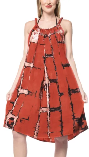 LA LEELA Tie Dye Beach Dresses Luau Length Knee OSFM 14-18  Orange_3476