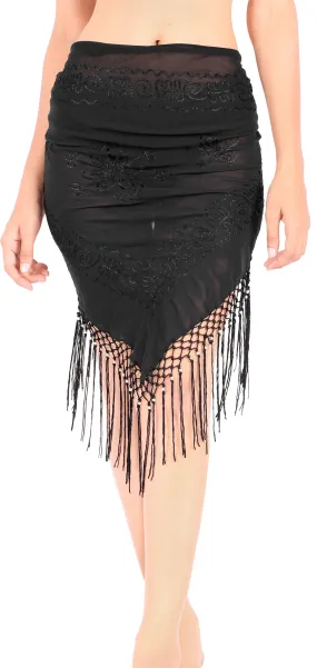 La Leela Women's Hawaiian Bikini Beach Wrap Sheer Sarong Swimming Bathing suit Beachwear Swim Dress Pareo Cover up Long 78"X42"  Black 912110