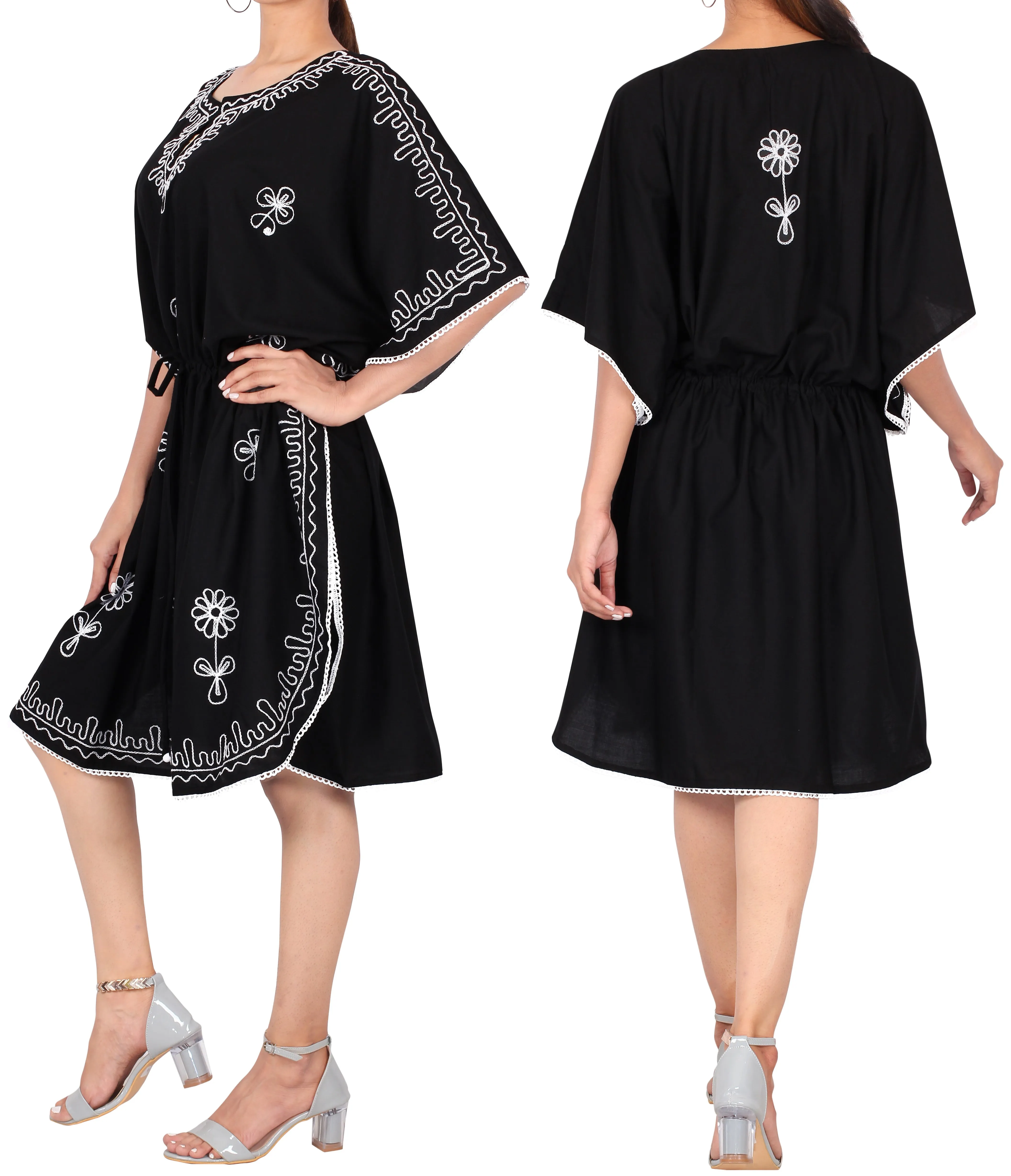 LA LEELA Women's Plus Size Beach Caftan Swimsuit Cover Ups US ONE SIZE FITS MOST Black_P263
