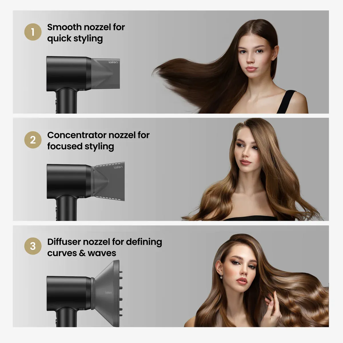 Laifen Swift Special Negative Ionic High Speed Hair Dryer With 3 Nozzles – 1600W – Matte Black