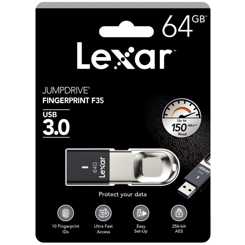 Lexar JumpDrive Fingerprint F35 USB 3.0 Flash Drive 64GB