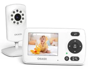 OKAIDI Video Baby Monitor with Camera and Audio, 2.4'' Portable Travel Screen, 1000ft Long Range Transmission, Baby Monitor No WiFi, Infrared Night Vision, VOX Mode, 20H Battery, Smart Alert