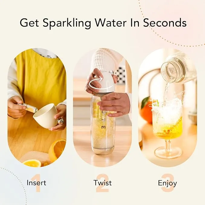 OTE 450ml Portable Sparkling Water Maker,Soda Maker Machine for Home, Carbonated Water Machine No Electricity, Double Layer PET Bottle, BPA Free (Include 20 PCS Gas Cylinder)