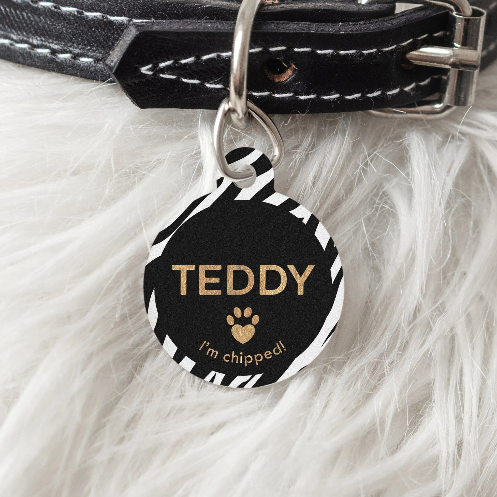 Personalised Zebra Print Round Pet Name ID Tag